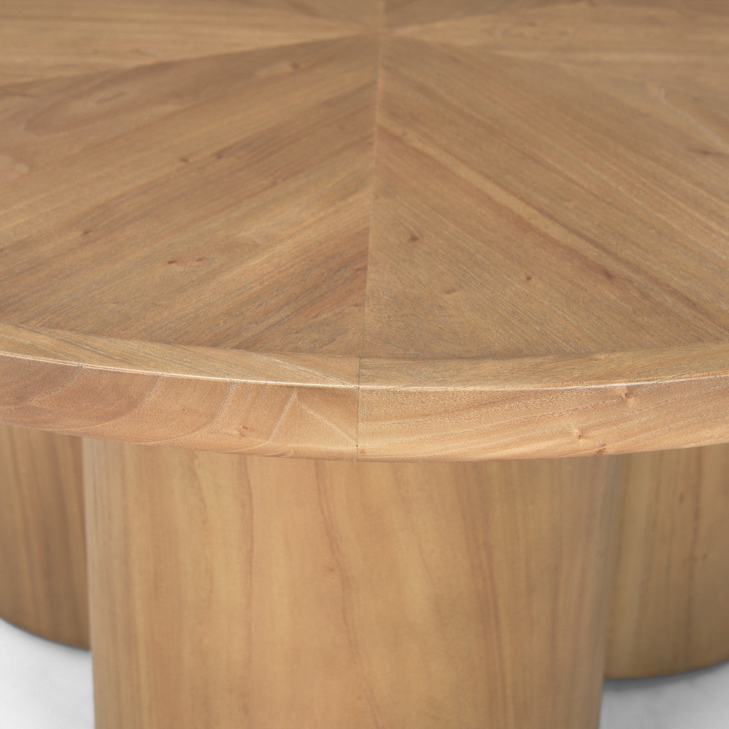 CALABASAS 39" NATURAL SOLID WOOD ROUND PEDESTAL COFFEE TABLE - Varnish & Vibe