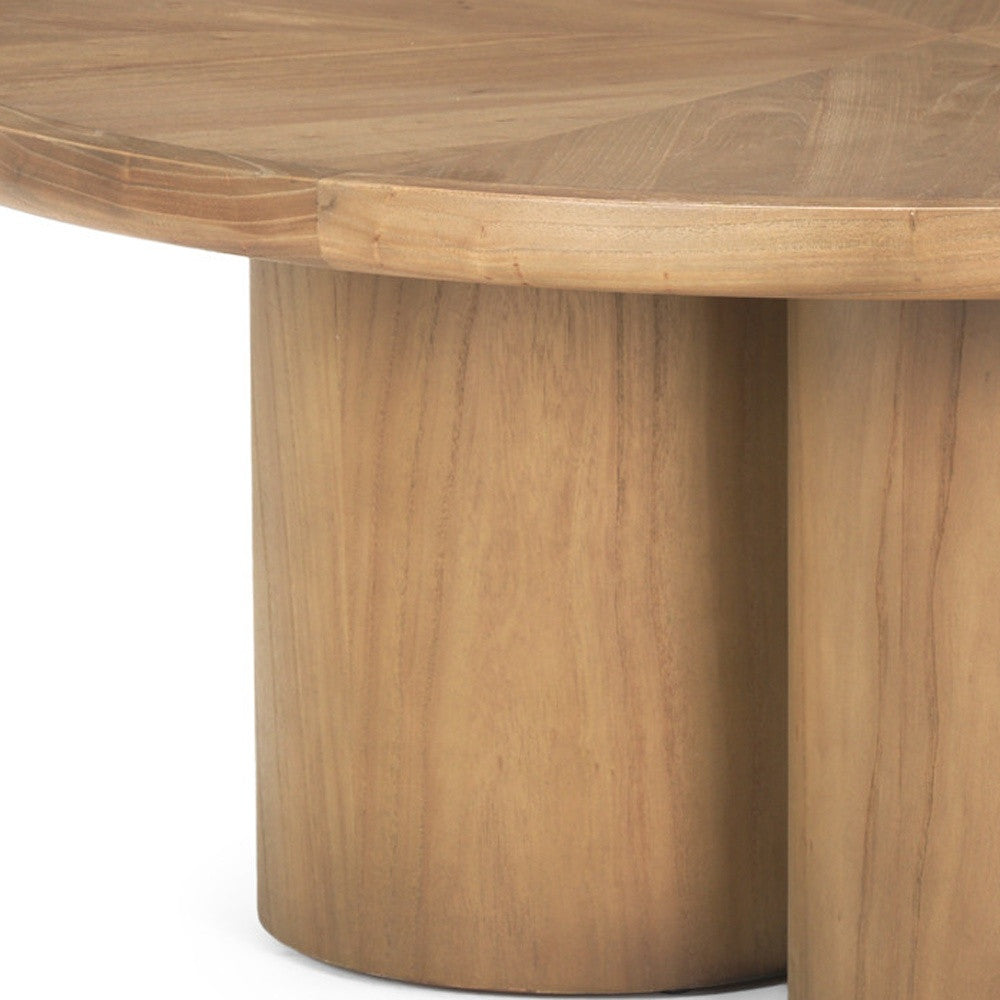 CALABASAS 39" NATURAL SOLID WOOD ROUND PEDESTAL COFFEE TABLE - Varnish & Vibe
