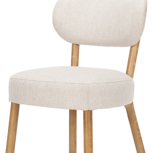 PALISADES SET OF TWO BEIGE AND BROWN FABRIC OPEN BACK DINING SIDE CHAIRS - Varnish & Vibe