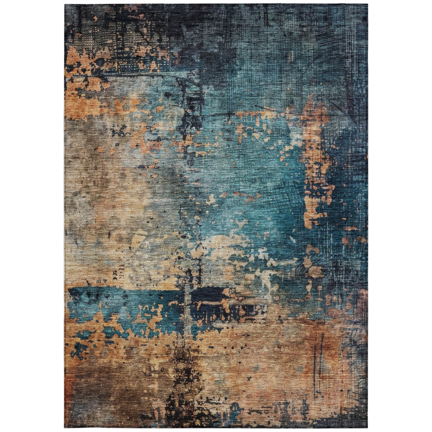 LAKEVIEW 9' x 12' BLUE BLACK COPPER ABSTRACT OUTDOOR RUG