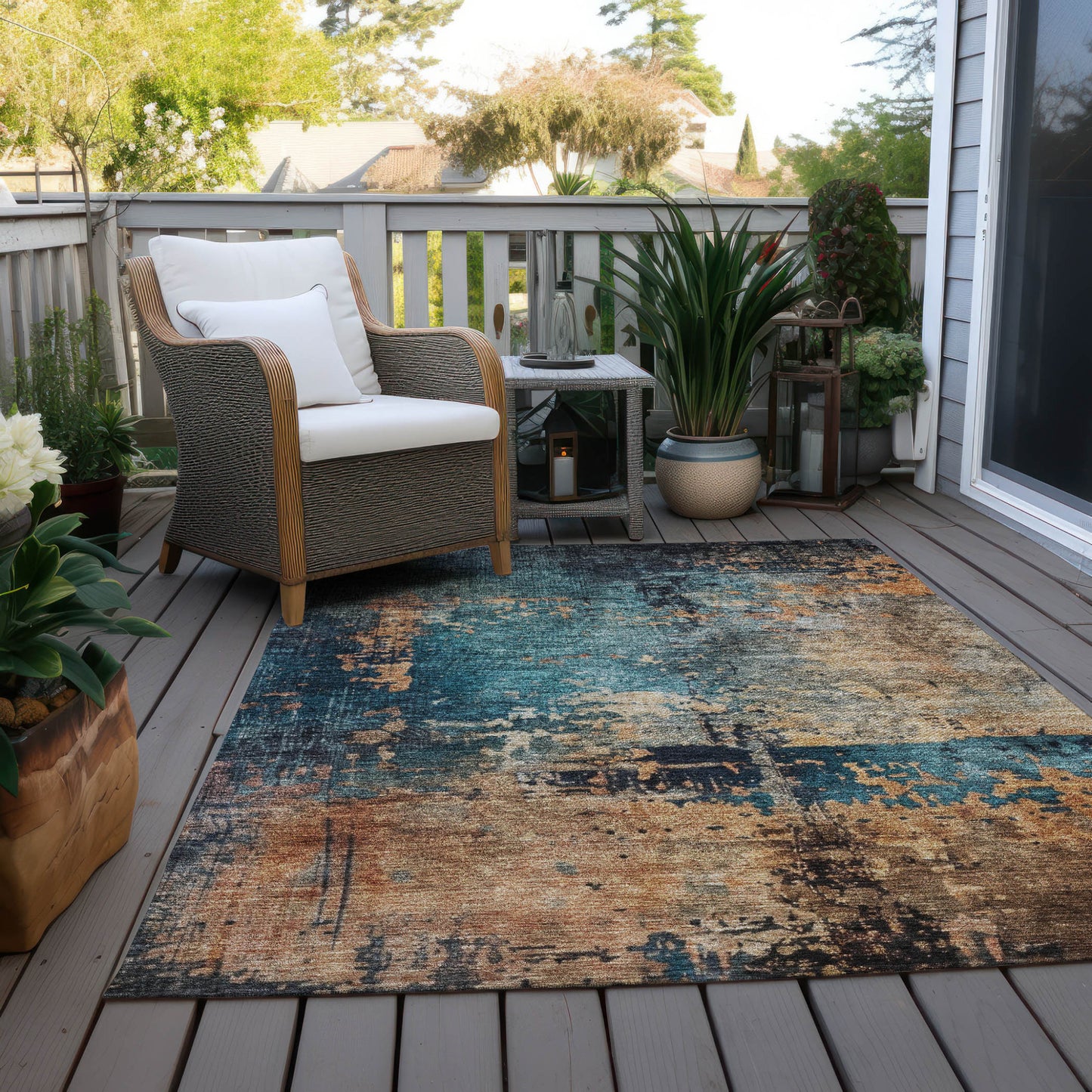 LAKEVIEW 9' x 12' BLUE BLACK COPPER ABSTRACT OUTDOOR RUG