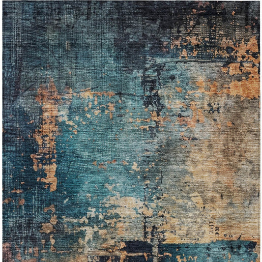 LAKEVIEW 9' x 12' BLUE BLACK COPPER ABSTRACT OUTDOOR RUG