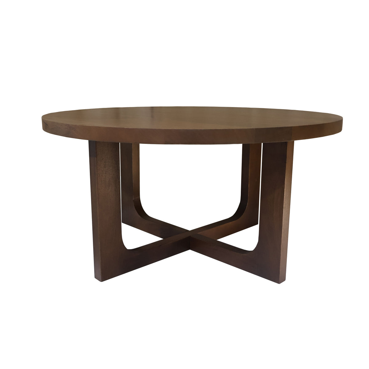 CALABASAS 36" BROWN SOLID WOOD ROUND CROSS LEGS COFFEE TABLE - Varnish & Vibe