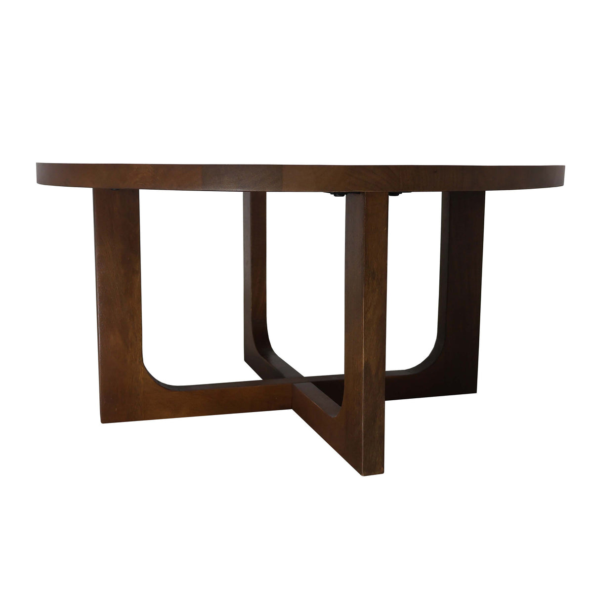 CALABASAS 36" BROWN SOLID WOOD ROUND CROSS LEGS COFFEE TABLE - Varnish & Vibe