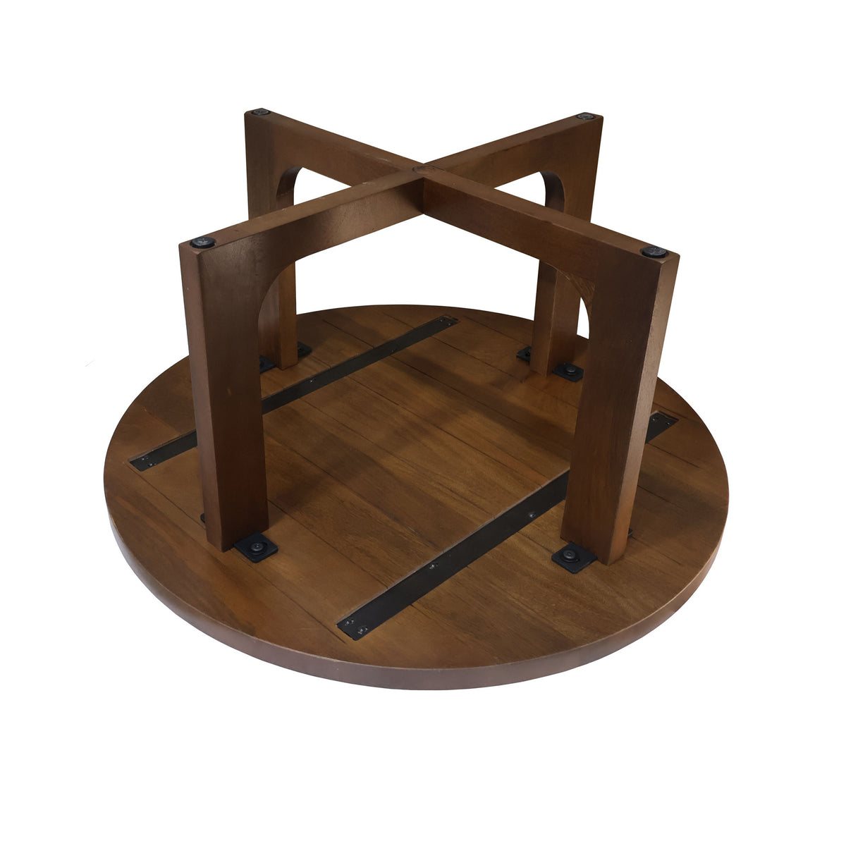 CALABASAS 36" BROWN SOLID WOOD ROUND CROSS LEGS COFFEE TABLE - Varnish & Vibe