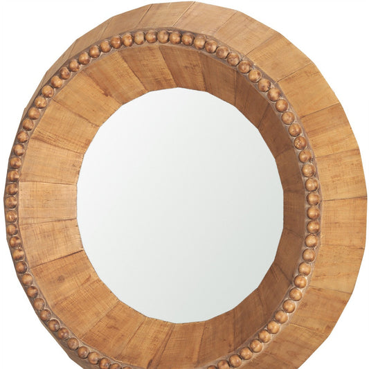 MALIBU 30" BROWN SOLID WOOD FACETED AND BEADED ROUND FRAMED ACCENT MIRROR - Varnish & Vibe