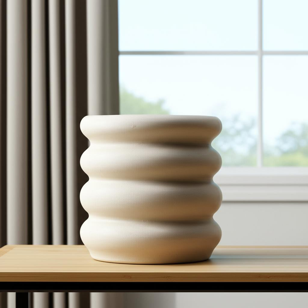14" CREAM CYLINDER CERAMIC TABLE VASE - Varnish & Vibe