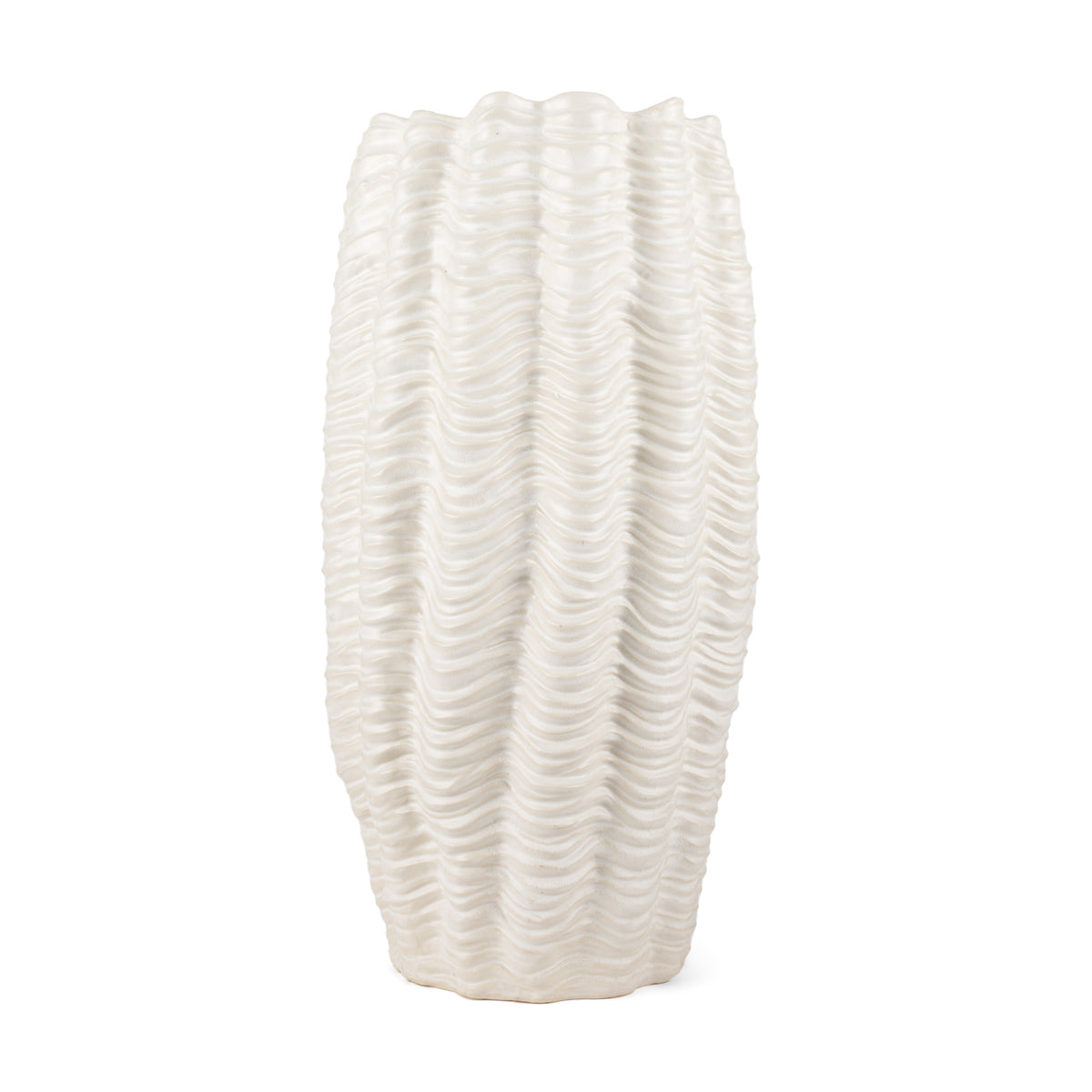24" CREAM CYLINDER CERAMIC SCULPTURAL WAVES TABLE VASE - Varnish & Vibe