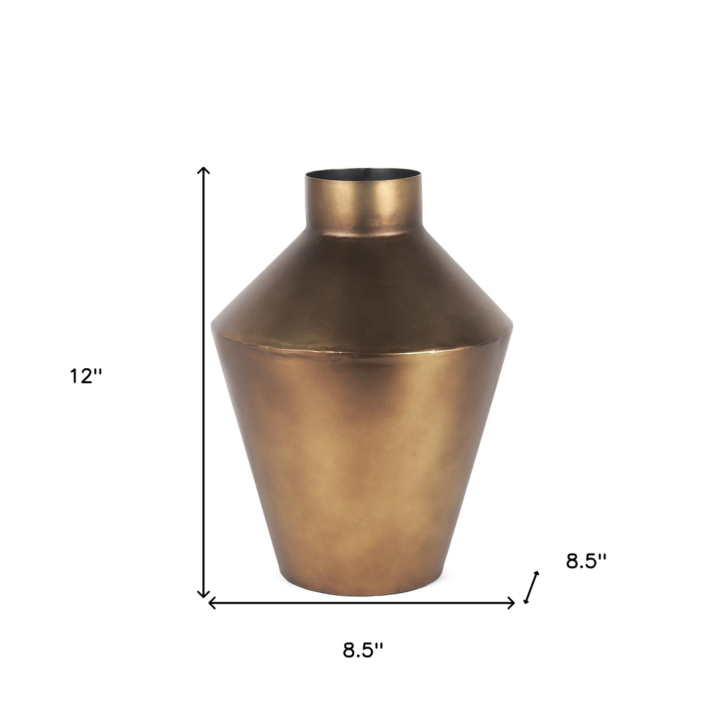 Antiqued bronze trumpet-shaped table vase from the Palisades fall collection, with measures