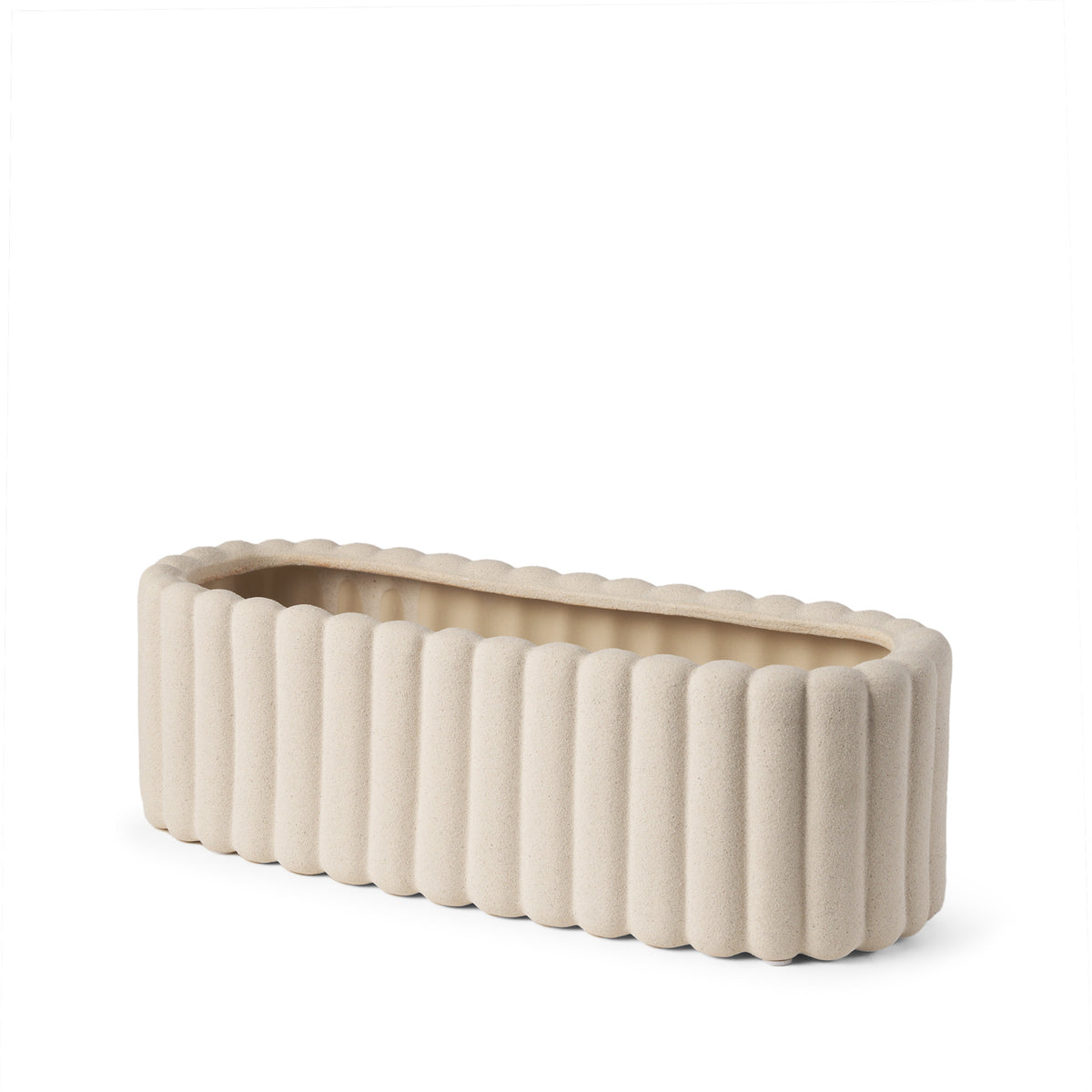 6" BEIGE OVAL CERAMIC RIBBED TEXTURE TABLE VASE - Varnish & Vibe