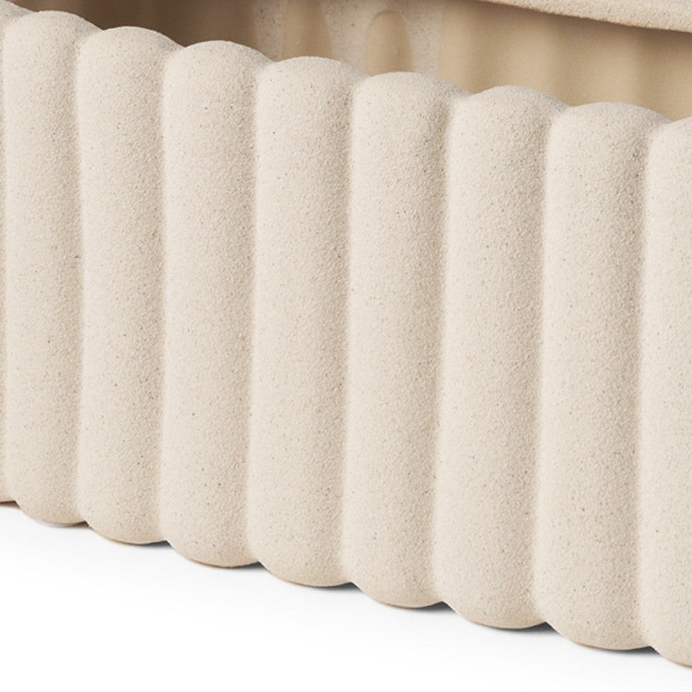6" BEIGE OVAL CERAMIC RIBBED TEXTURE TABLE VASE - Varnish & Vibe