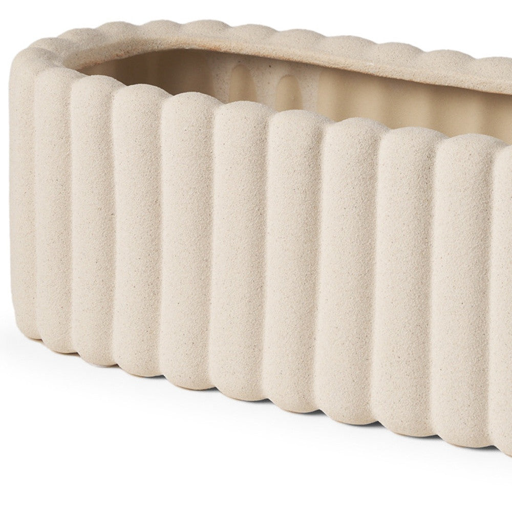 6" BEIGE OVAL CERAMIC RIBBED TEXTURE TABLE VASE - Varnish & Vibe