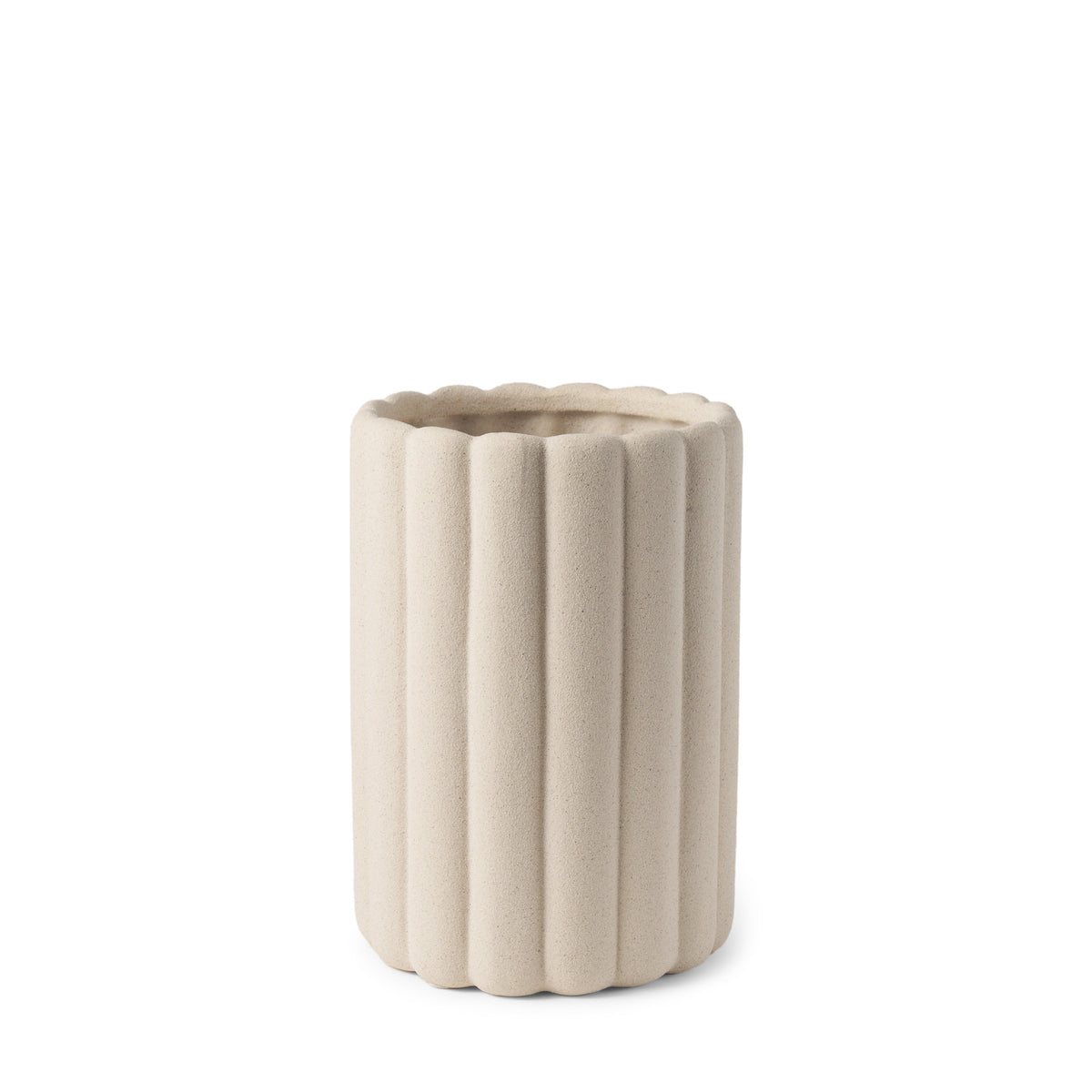 11" BEIGE CYLINDER RIBBED TEXTURE CERAMIC TABLE VASE - Varnish & Vibe