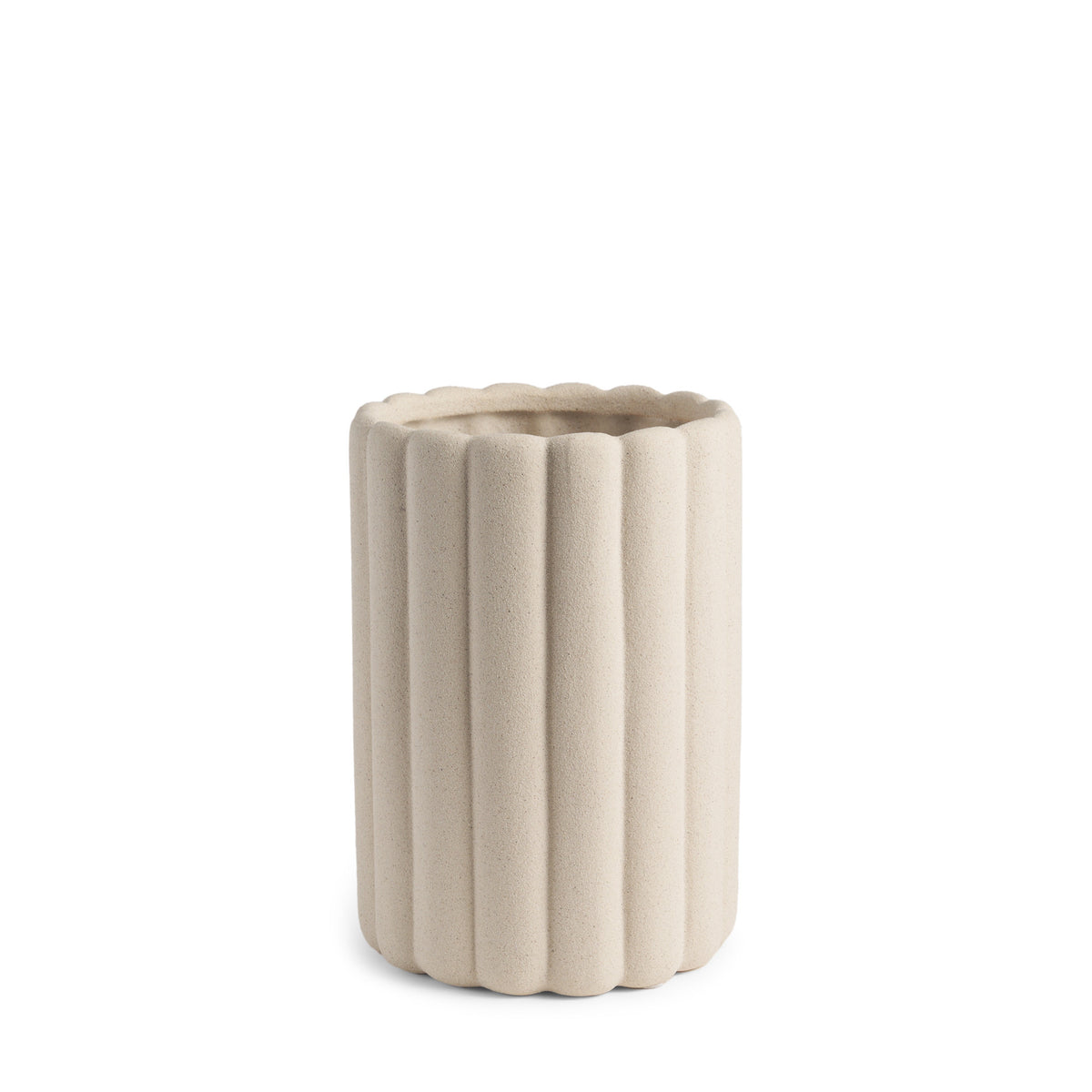 11" BEIGE CYLINDER RIBBED TEXTURE CERAMIC TABLE VASE - Varnish & Vibe