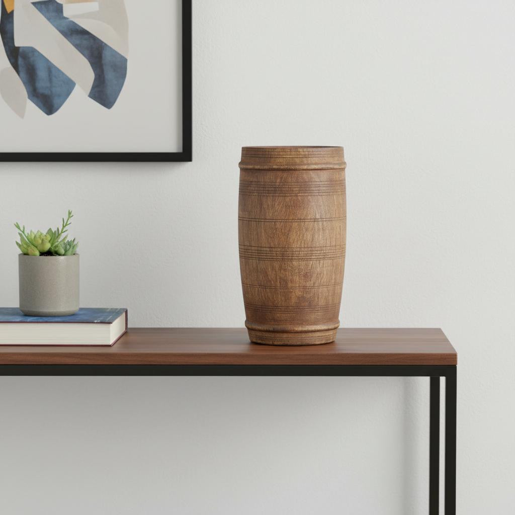 9" BROWN SOLID WOOD CYLINDER TABLE VASE - Varnish & Vibe