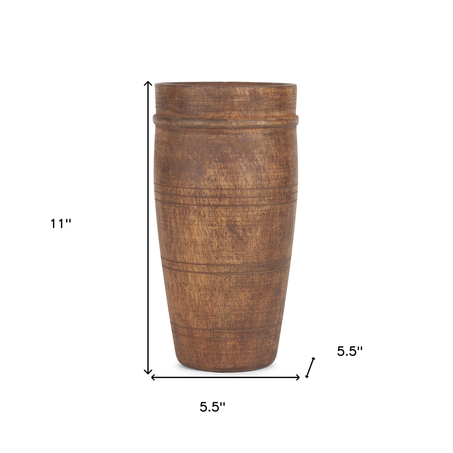 cylinder solid wood table vase, solid wood table vase, wood table vase, 11" brown cylinder solid wood, brown cylinder solid wood table