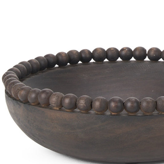 CALABASAS SET OF TWO BLACK SOLID WOOD BEADED EDGE ROUND CENTERPIECE BOWL - Varnish & Vibe