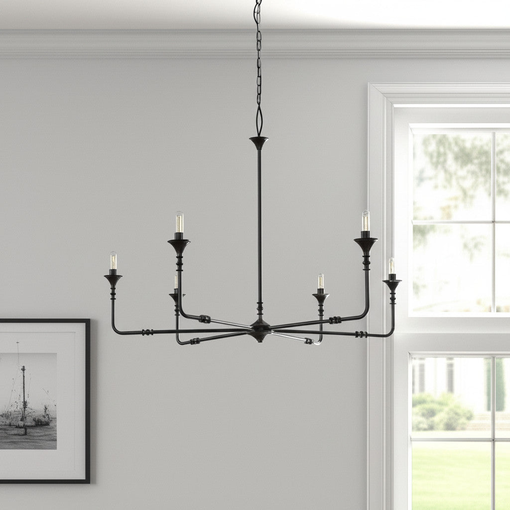 CALABASAS BLACK CANDLE STYLE SIX LIGHT METAL DIMMABLE CHANDELIER - Varnish & Vibe