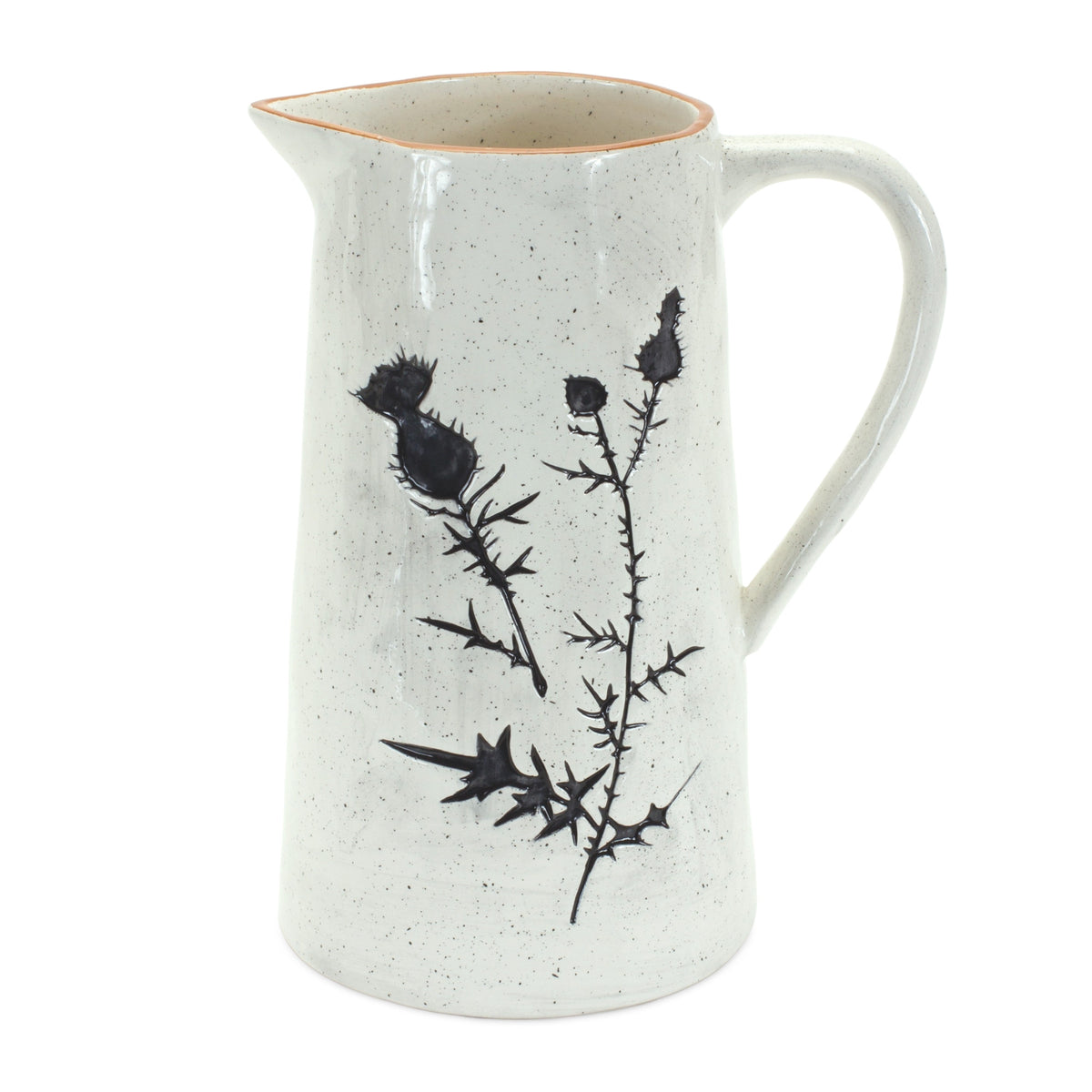 CALABASAS SET OF TWO BLACK AND OFF WHITE FLORAL CERAMIC CYLINDER PITCHER VASE - Varnish & Vibe