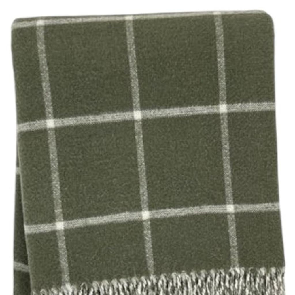OLIVE GREEN TARTAN PLAID THROW BLANKET