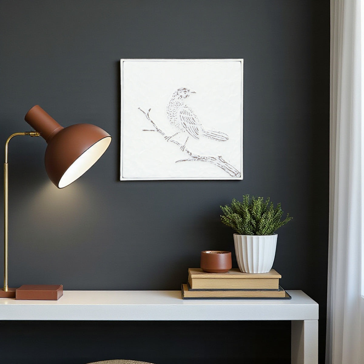 CALABASAS 10" X 10" WHITE BIRD METAL SQUARE HANGING WALL DECOR - Varnish & Vibe