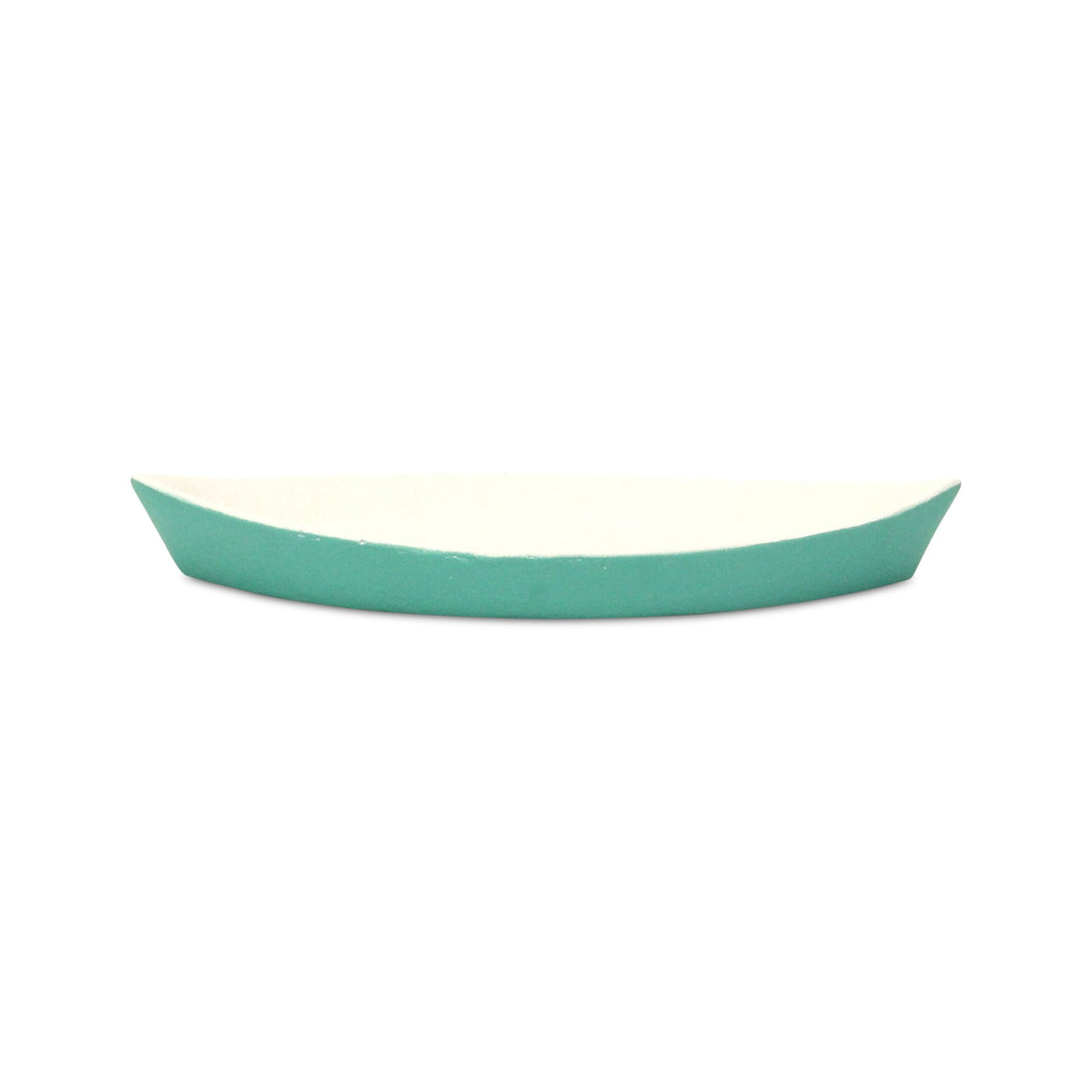MALIBU 10" AQUA AND WHITE CAST IRON OVAL BOAT SHAPED TRAY - Varnish & Vibe