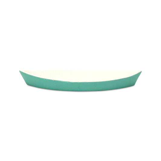 MALIBU 10" AQUA AND WHITE CAST IRON OVAL BOAT SHAPED TRAY - Varnish & Vibe