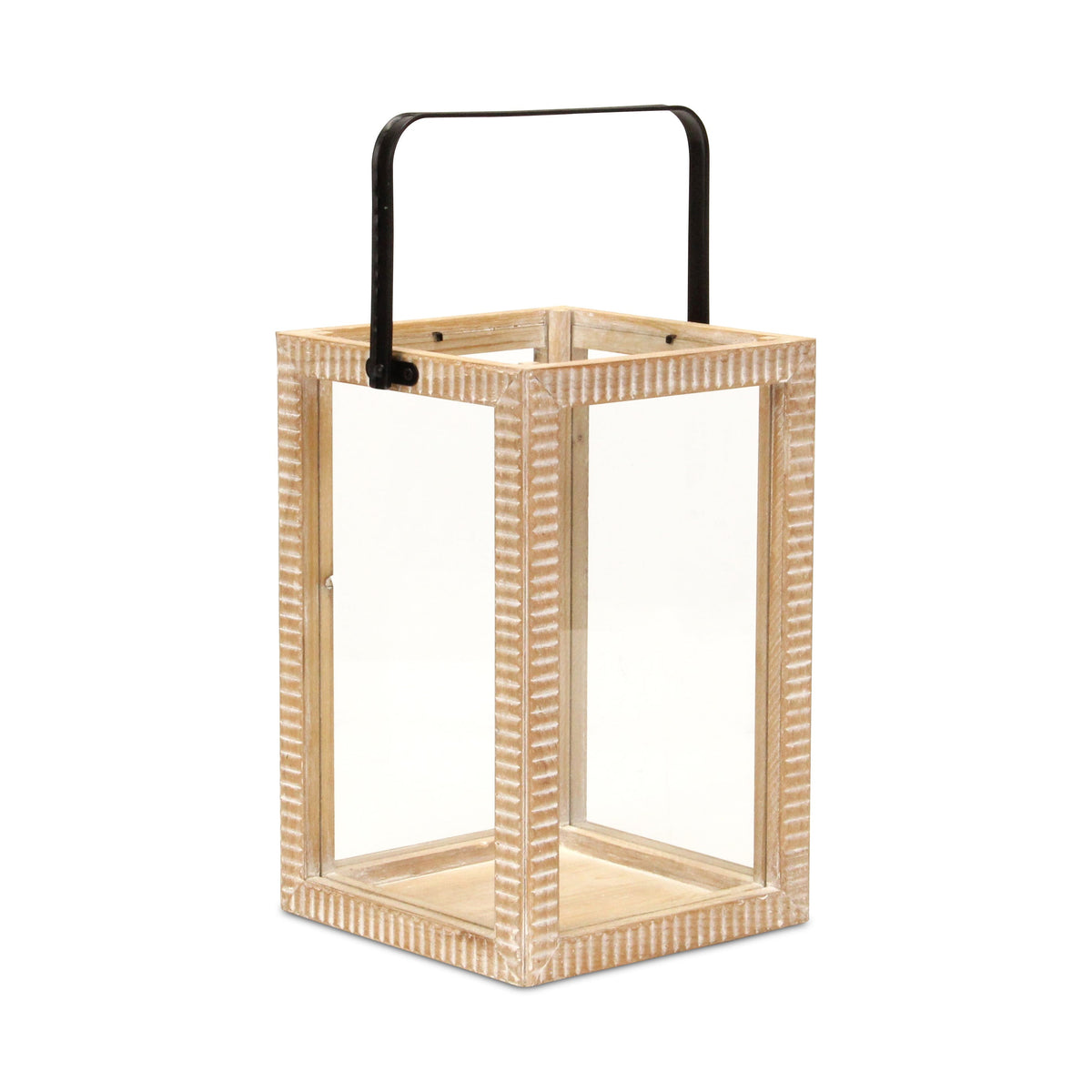 MALIBU 16" CLEAR AND NATURAL GLASS AND SOLID WOOD TABLETOP LANTERN CANDLE HOLDER - Varnish & Vibe
