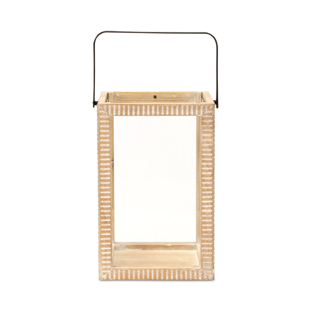 MALIBU 16" CLEAR AND NATURAL GLASS AND SOLID WOOD TABLETOP LANTERN CANDLE HOLDER - Varnish & Vibe