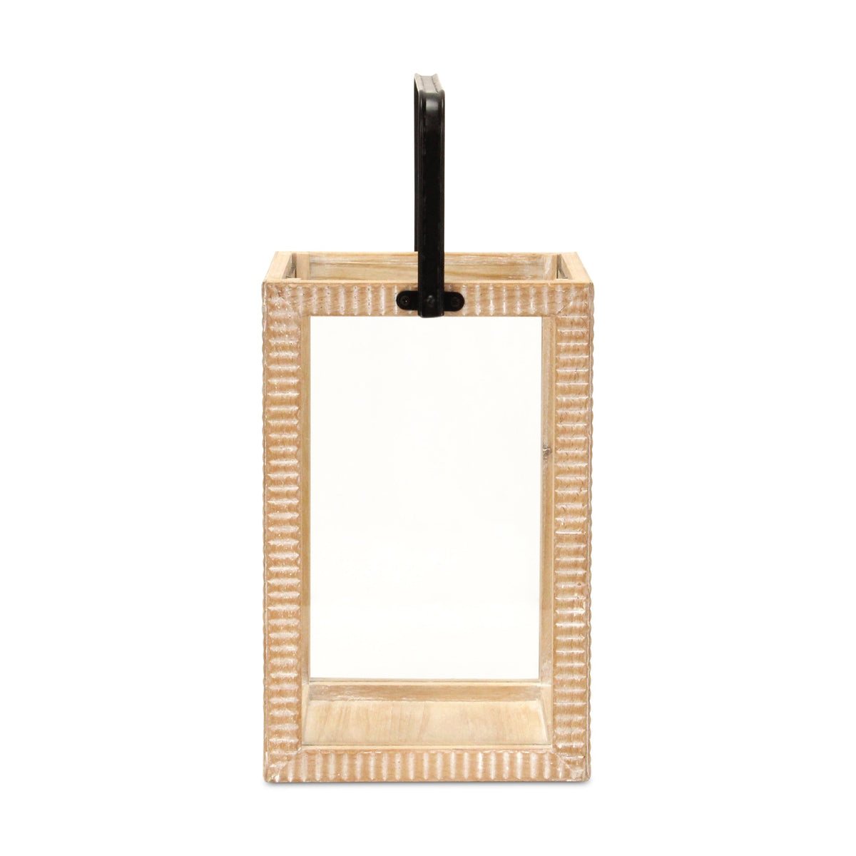 MALIBU 16" CLEAR AND NATURAL GLASS AND SOLID WOOD TABLETOP LANTERN CANDLE HOLDER - Varnish & Vibe