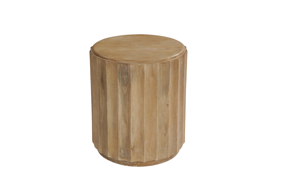23" BROWN SOLID WOOD ROUND BLOCK END TABLE - Varnish & Vibe