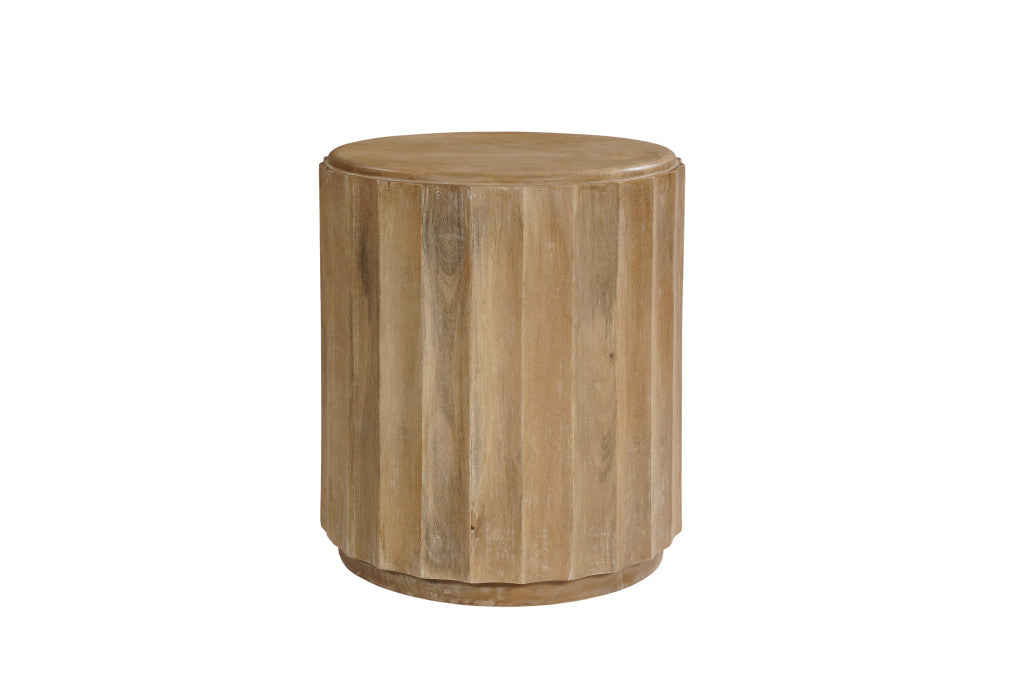 23" BROWN SOLID WOOD ROUND BLOCK END TABLE - Varnish & Vibe