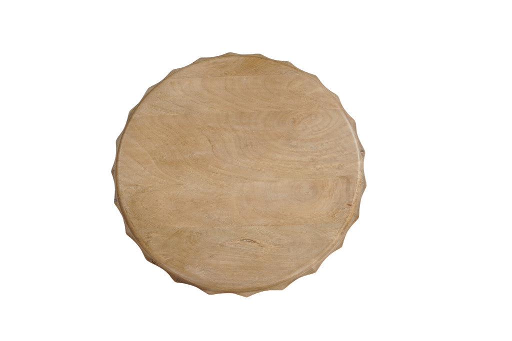 23" BROWN SOLID WOOD ROUND BLOCK END TABLE - Varnish & Vibe