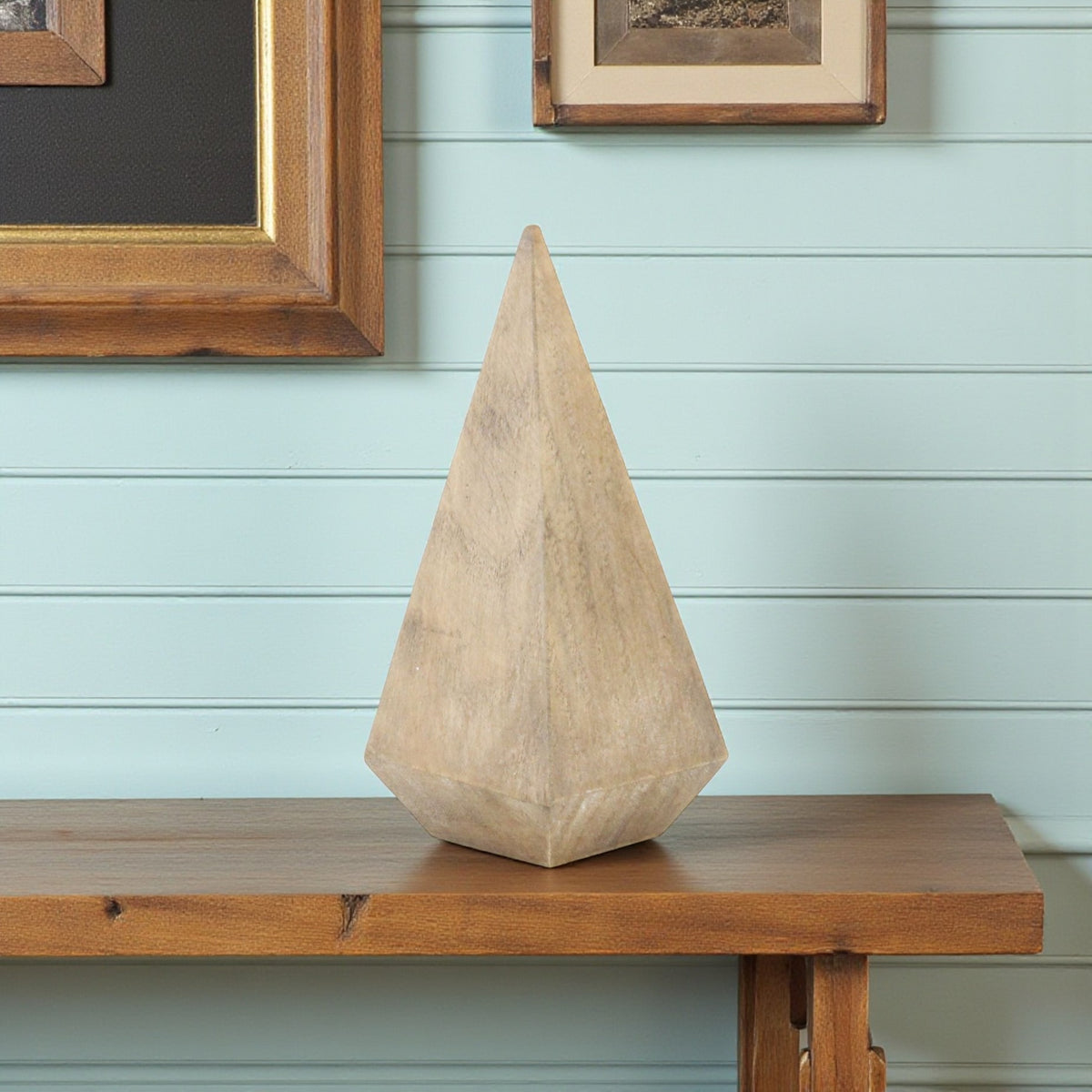 6" NATURAL SOLID WOOD PYRAMID DECORATIVE SCULPTURE