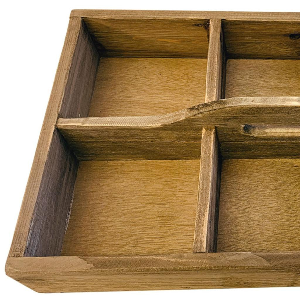 CALABASAS 21" BROWN RUSTIC SOLID WOOD DIVIDED CADDY - Varnish & Vibe
