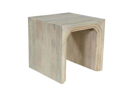 24" WHITE SOLID WOOD SQUARE SLED END TABLE