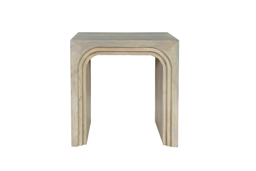 24" WHITE SOLID WOOD SQUARE SLED END TABLE