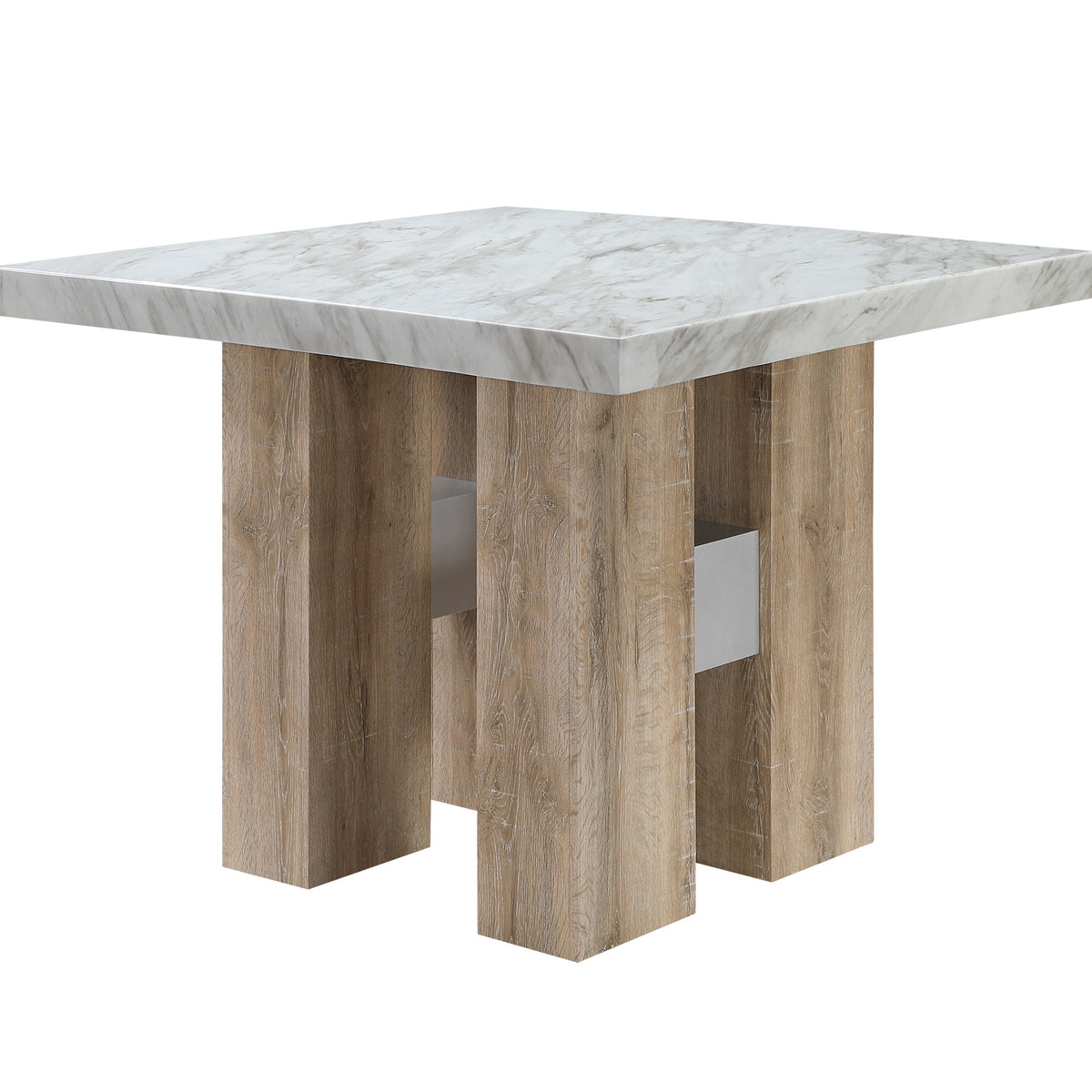 MALIBU 48" WHITE AND NATURAL WOOD AND FAUX MARBLE SQUARE COUNTER HEIGHT BAR TABLE - Varnish & Vibe