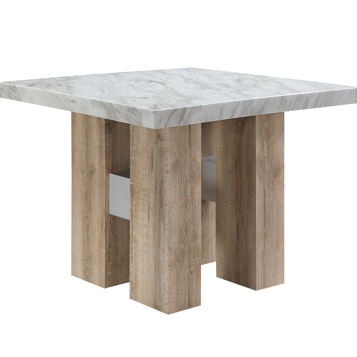 MALIBU 48" WHITE AND NATURAL WOOD AND FAUX MARBLE SQUARE COUNTER HEIGHT BAR TABLE - Varnish & Vibe