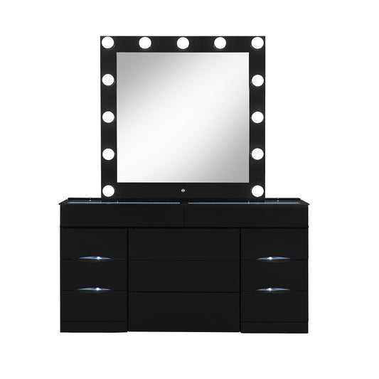 62" BLACK VANITY WITH MIRROR SEATING AND LIGHTS