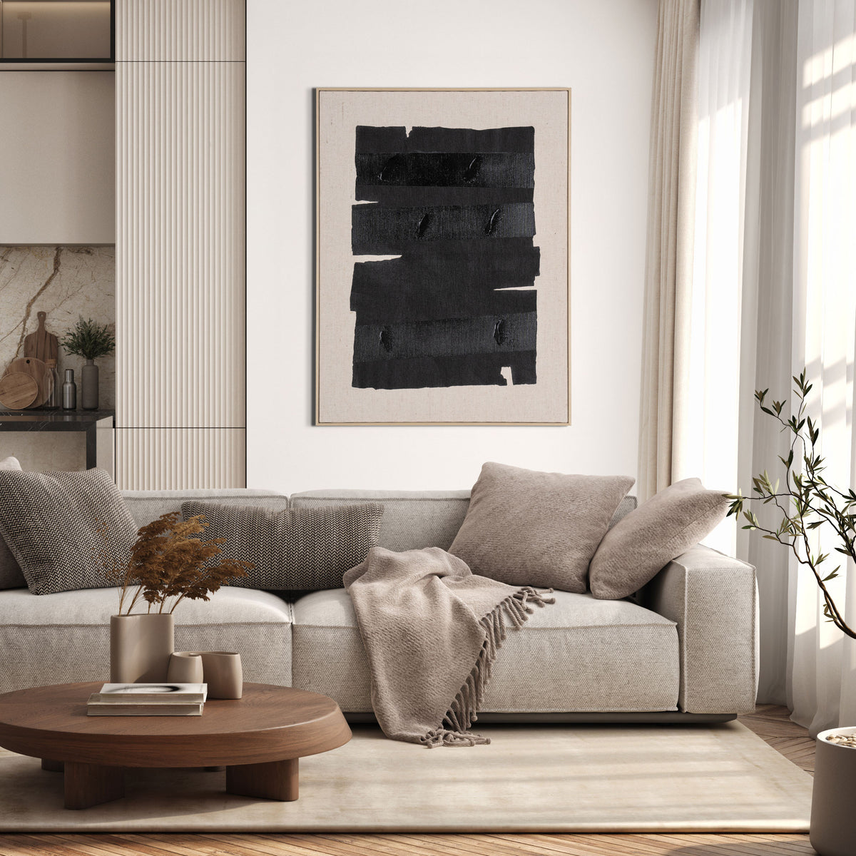 MALIBU ECHOES OF SHADOWS I HAND PAINTED BROWN FLOATER FRAME WALL ART - Varnish & Vibe