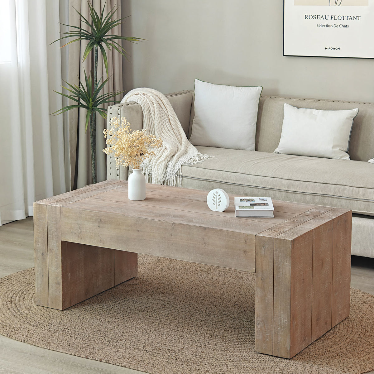 49" NATURAL WOOD CHUNKY RECTANGULAR COFFEE TABLE - Varnish & Vibe