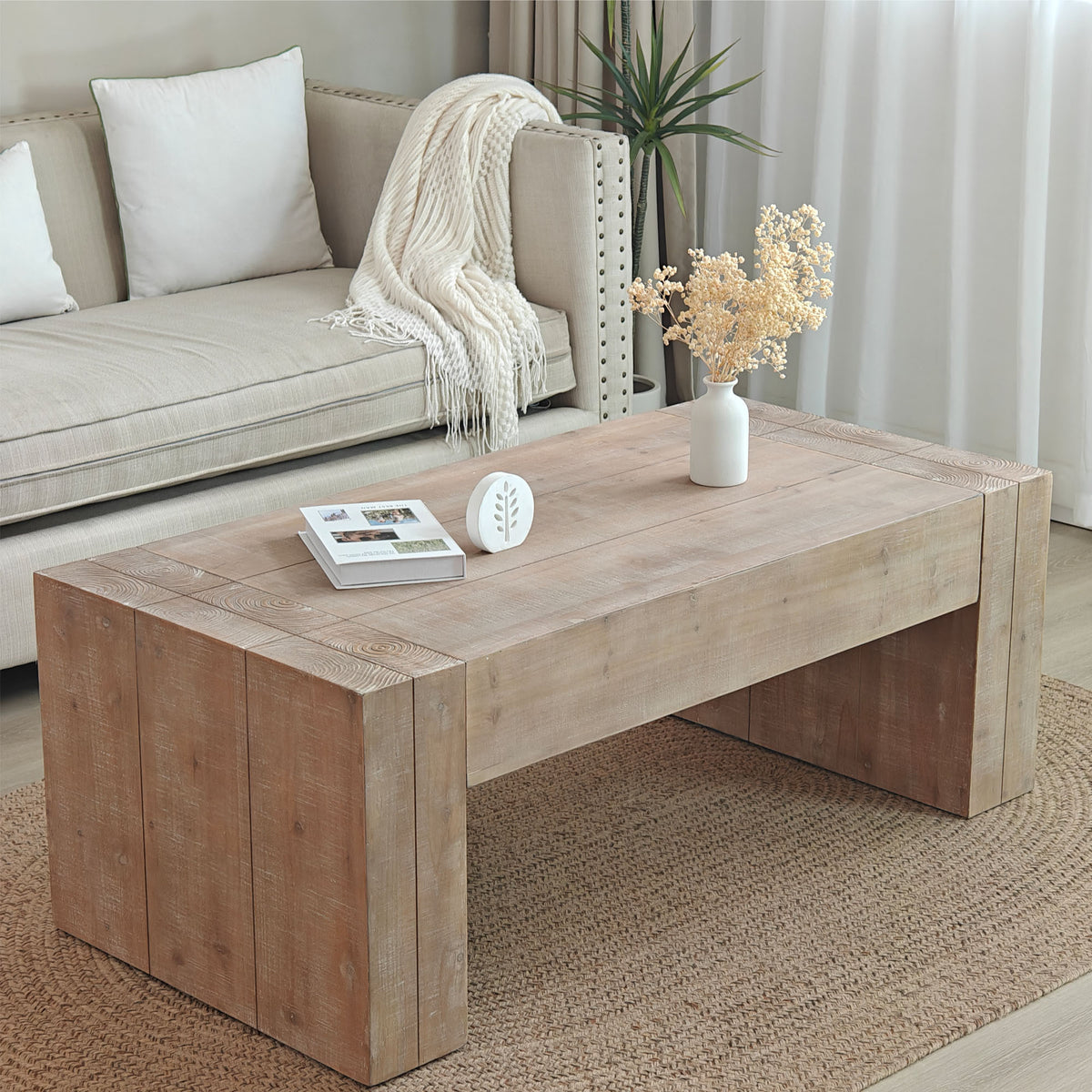 49" NATURAL WOOD CHUNKY RECTANGULAR COFFEE TABLE - Varnish & Vibe