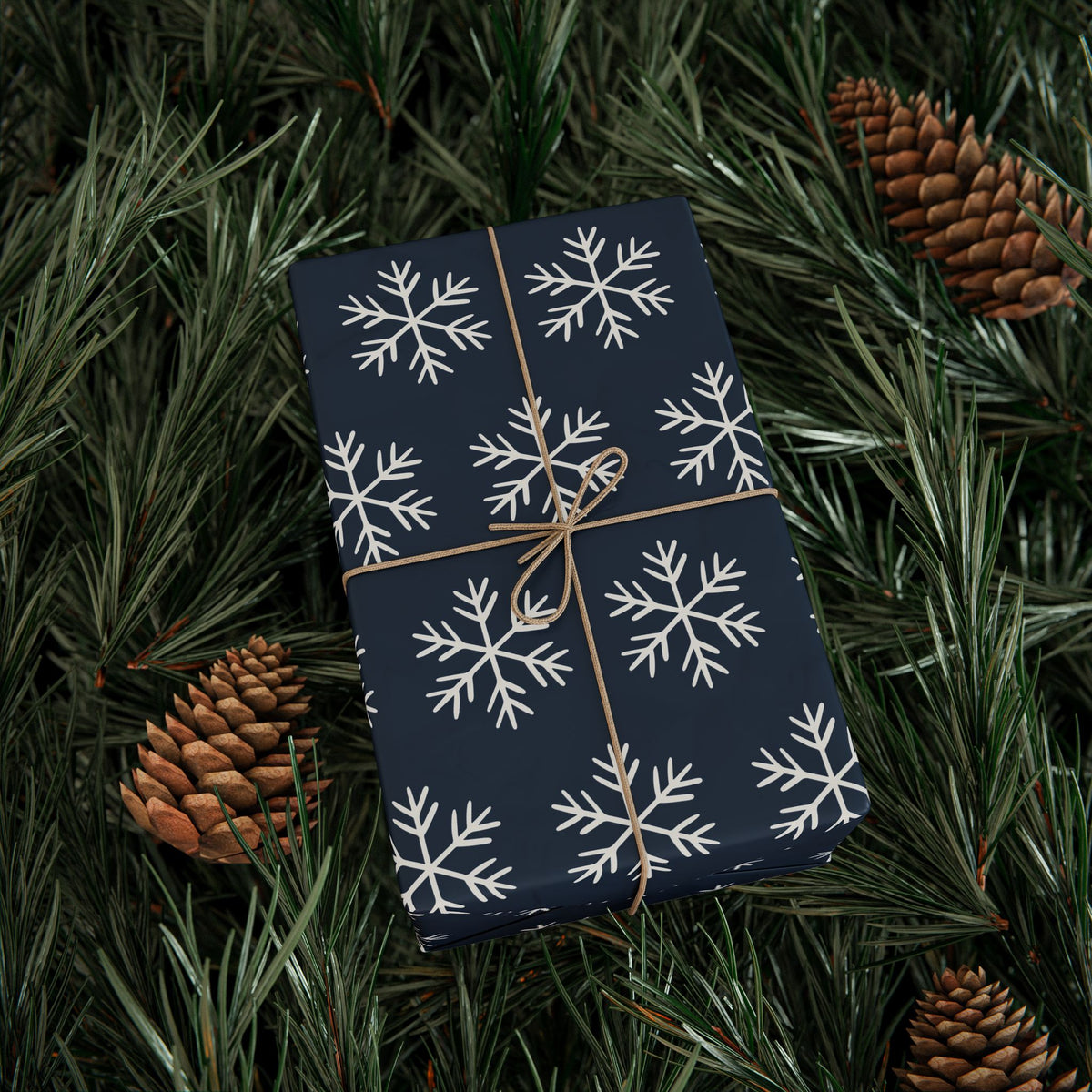 Snowflake Wrapping Paper - Navy Holiday Gift Wrap Roll - Varnish & Vibe