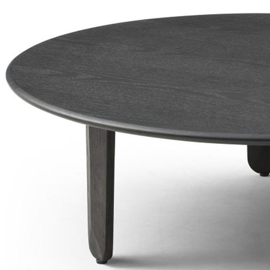 Detail of the black oak finish on the round coffee table