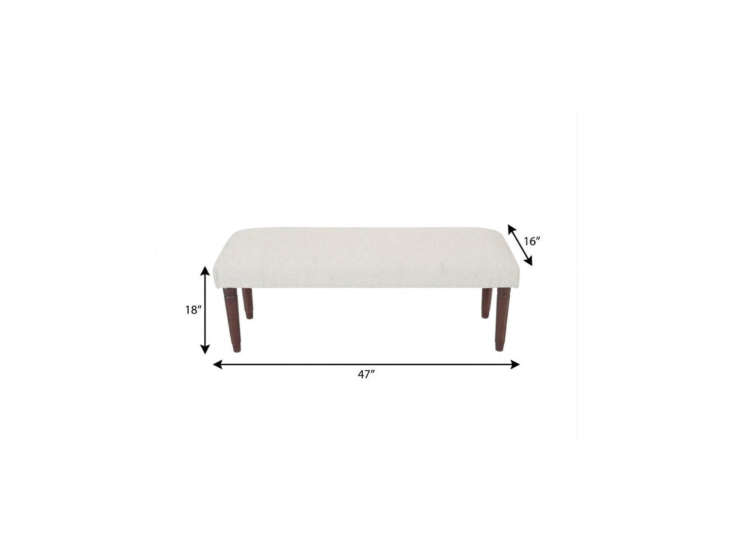 Cream boucle upholstered bench with mango wood legs from the Palisades fall collection, with measures