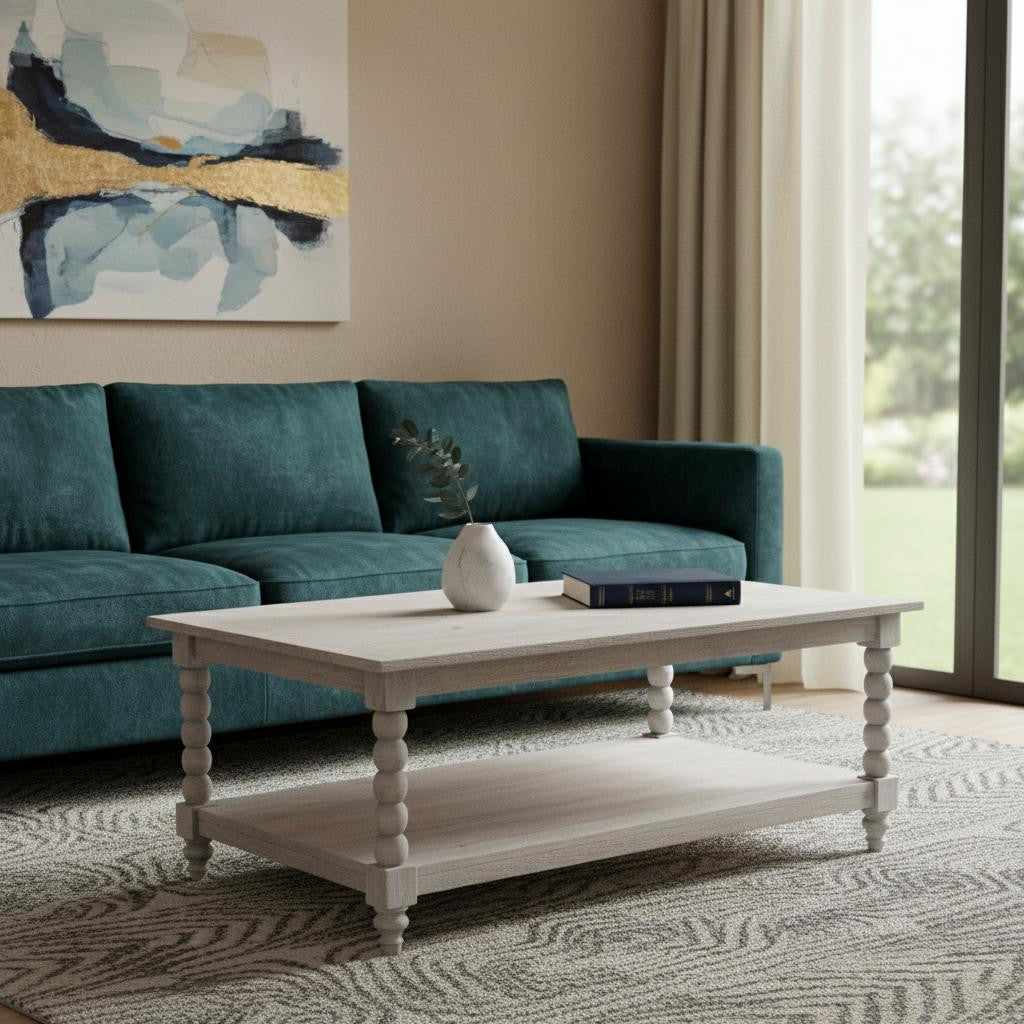 CALABASAS 43" BROWN SOLID WOOD SOLID COFFEE TABLE WITH DRAWER - Varnish & Vibe