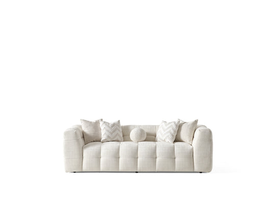 MALIBU 91" BEIGE CHENILLE SOFA WITH TOSS PILLOWS