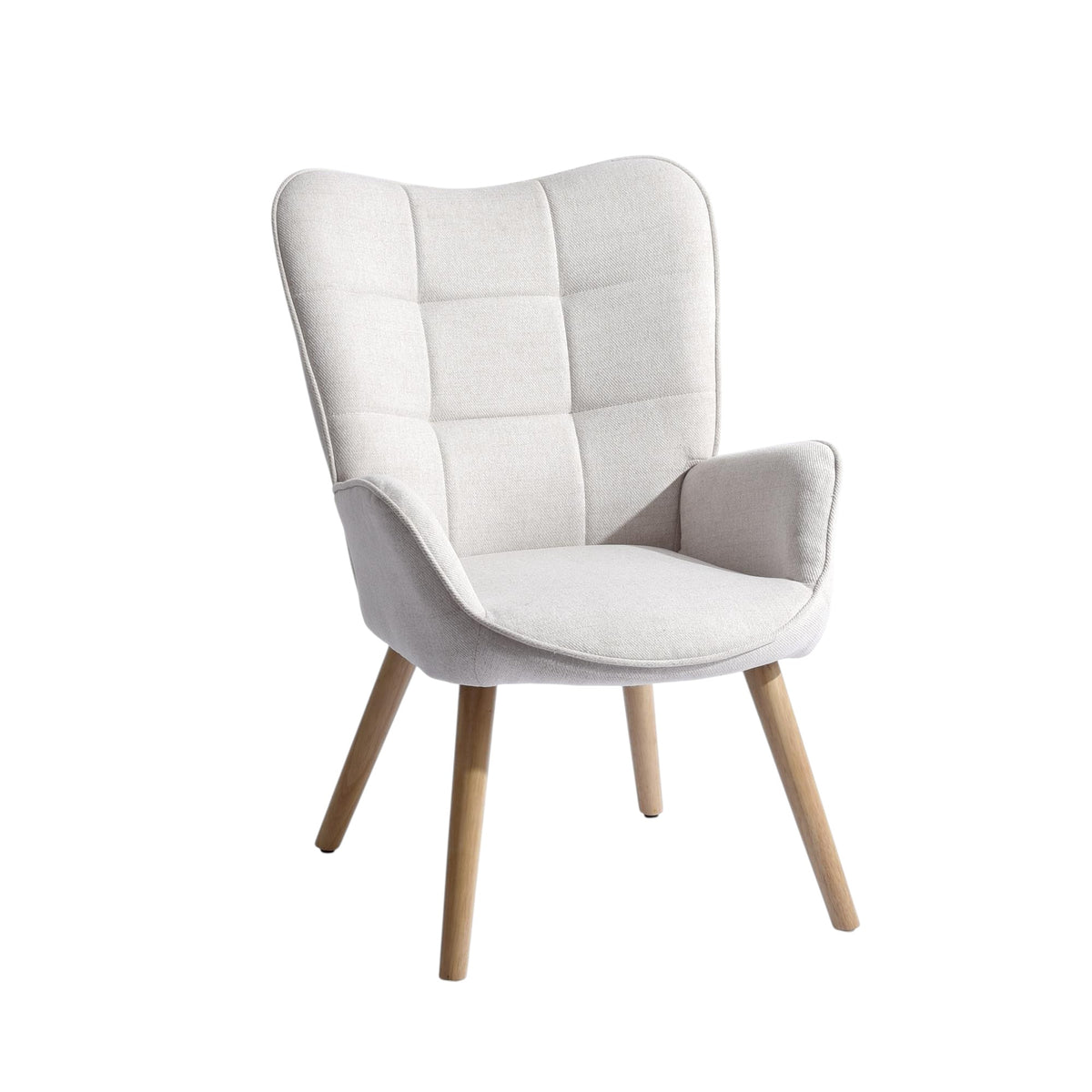 MALIBU 23" BEIGE AND NATURAL TUFTED CHENILLE AND SOLID WOOD WINGBACK CHAIR - Varnish & Vibe