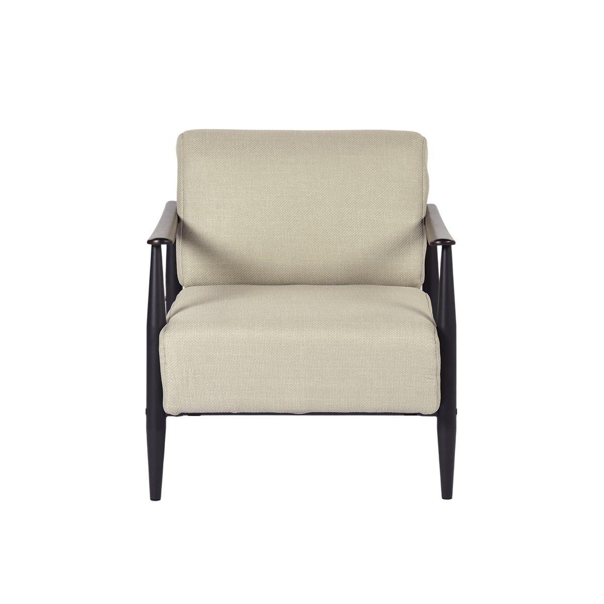 CALABASAS 28" BEIGE AND BLACK UPHOLSTERED CUSHION AND SOLID WOOD ARMCHAIR - Varnish & Vibe